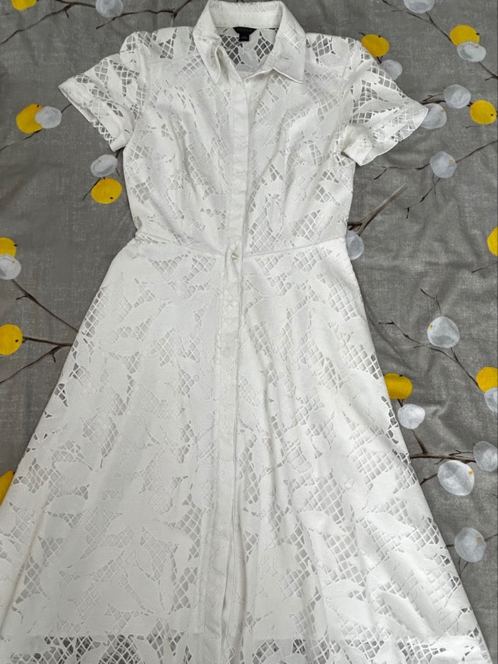 Ann Taylor White Floral Lace Shirt Dress - Size 0